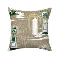 Family &  Friends Holiday Toile | Tan Green Gold White