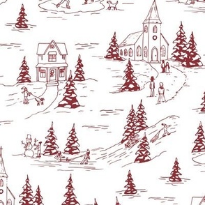 winter fun holiday toile - red - small scale