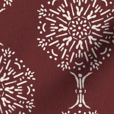 Rustic dark red and soft white brushed mandala burst - boho geometric - medium