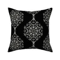 Soft white on black brushed mandala burst - boho geometric - medium