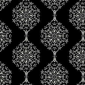 Soft white on black brushed mandala burst - boho geometric - medium