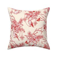 Christmas Red Toile Ornament - Beige