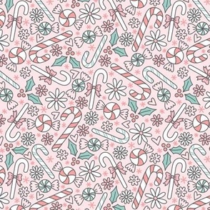 Candy Cane Floral in Pink & Teal (Small Scale)