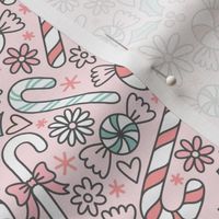 Candy Cane Floral in Pink & Teal (Large Scale)