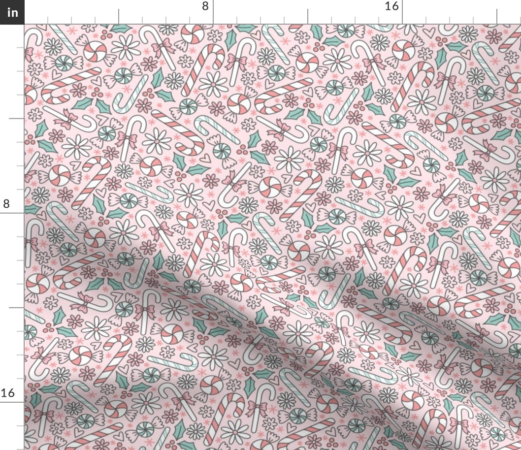 Candy Cane Floral in Pink & Teal (Large Scale)