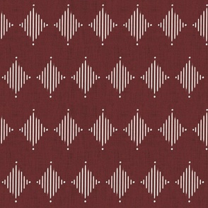 Rustic dark red and soft white brushed diamond lines - boho geometric - medium