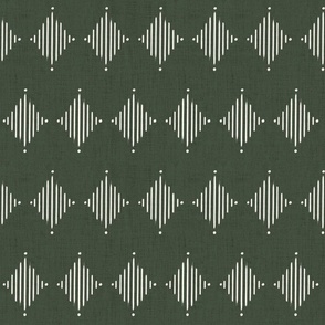 Dark olive green and soft white brushed diamond lines - boho geometric - medium