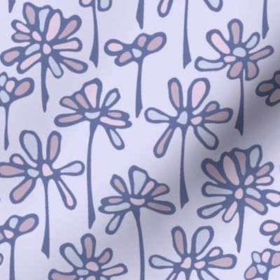 Joy Petals - Mauve and Blue on Lilac - medium scale