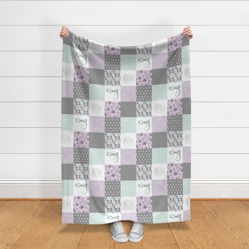 Little & Fierce Dragon//Lavender&Mint - Wholecloth Cheater Quilt  - Rotated