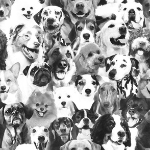 Normal scale // Woof family // realistic watercolor dogs in monochromatic black and white