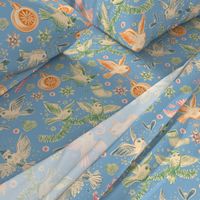 Busy Christmas Birds Toile De Jouy - Baby Blue