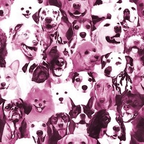 Small scale // Woof family // realistic watercolor dogs in monochromatic pink