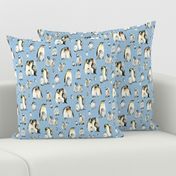 Wintry Penguins watercolor Sky blue Small