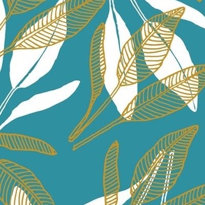 Leaves with shadows and lines cyan aquamarine gold