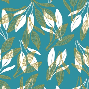 leaves with stripes petrol mustard