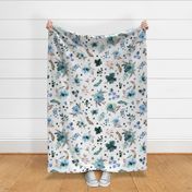 Countryside watercolor floral Calm pastel blue Jumbo Large