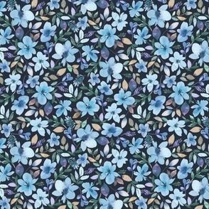  Elegant watercolor floral Winter ark floral Navy Blue Micro