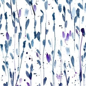 Indigo whimsical brush strokes forest - watercolor loose branches - painted splatter leaves trees nature for modern home decor a568-4