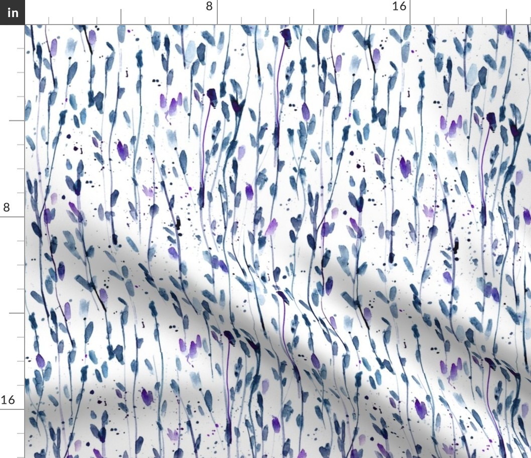 Indigo whimsical brush strokes forest - watercolor loose branches - painted splatter leaves trees nature for modern home decor a568-4