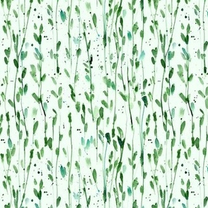 shamrock green whimsical brush strokes forest - watercolor loose branches - painted splatter leaves trees nature for modern home decor a568-7