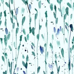 Emerald whimsical brush strokes forest - watercolor loose branches - painted splatter leaves trees nature for modern home decor a568-8