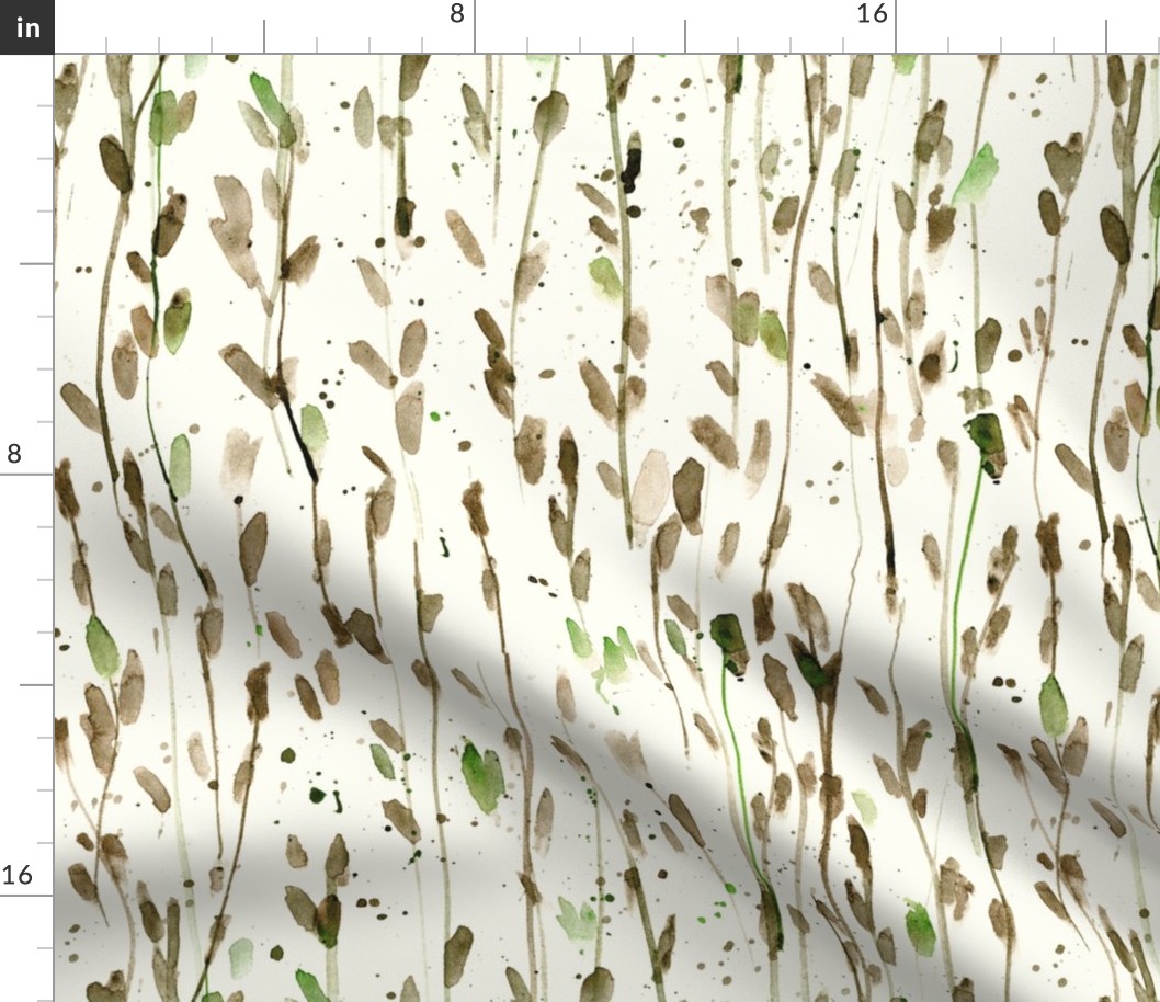 whimsical brush strokes forest - watercolor loose branches - painted splatter leaves trees nature for modern home decor a568-10