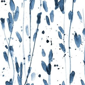 Indigo whimsical brush strokes forest - watercolor loose branches - painted splatter leaves trees nature for modern home decor a568-16