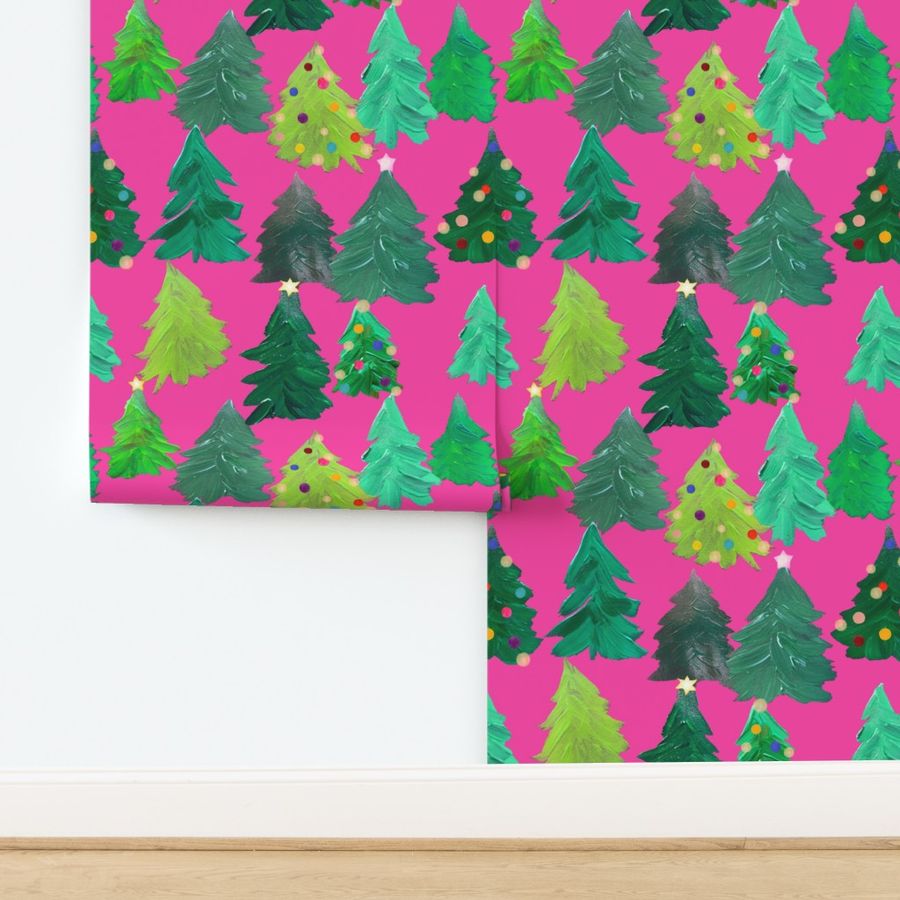 Colorful Christmas Trees // Hot Pink (Medium Scale)