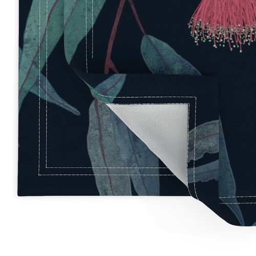 eucalyptus with pink flowers on navy