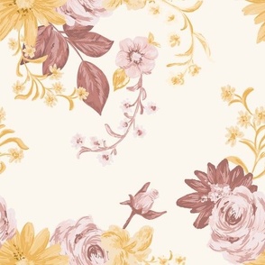 Vintage floral pattern - pink - yellow