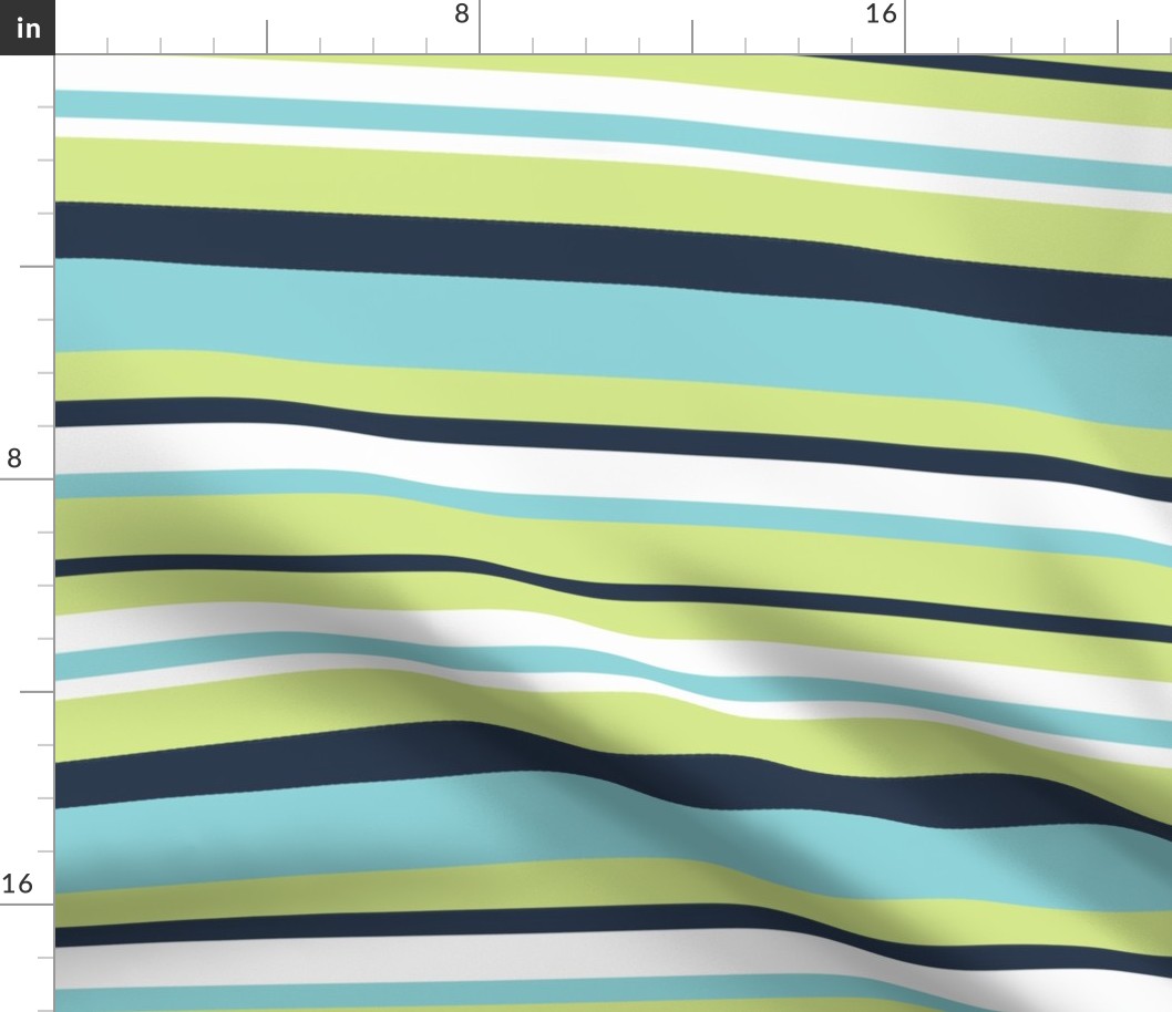 Large Summer Stripe- lime, navy, turquoise 