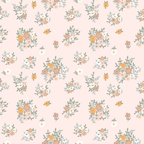 70s floral in light pink and orange vintage retro