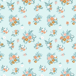 70s floral in teal brown pink vintage retro