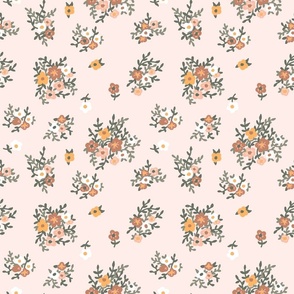 70s floral in green orange vintage retro