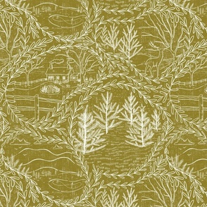 Winter Holiday Toile - Moss (#8b7f37) and Natural (#fefdf4)