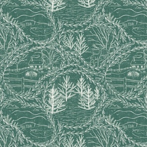 Winter Holiday Toile -  Pine (496b60) and Natural (#fefdf4)