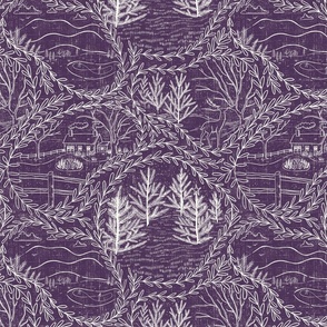 Winter Holiday Toile - Plum (#483354) and Natural (#fefdf4)