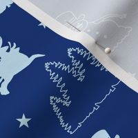 Christmas Toile navy blue aqua reindeer sledge