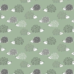 Scandinavian sweet hedgehog illustration for kids gender neutral sage green gray white SMALL 