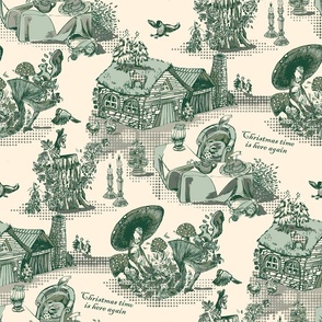 Christmas toile green-ivory