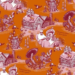 Christmas time is here again_traditional red-orange  toile de jouy
