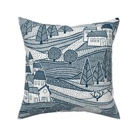 back to the village modern toile - navy blue