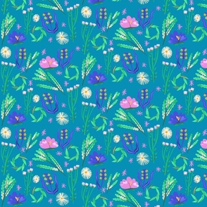 Turquoise spring floral pattern