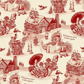 Christmas time is here again_traditional red toile de jouy