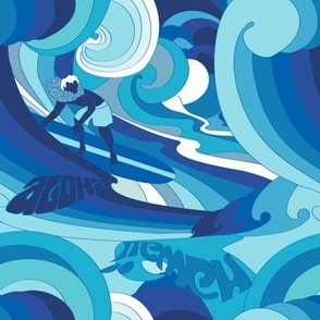 Retro Hawaiian Big Wave Surfing
