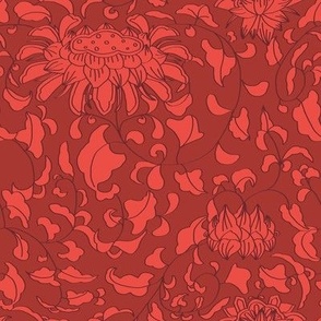 Chinoiserie Vines in Tonal Terracotta Coral Red