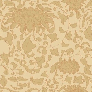 Chinoiserie Vines in Tonal Neutral Straw