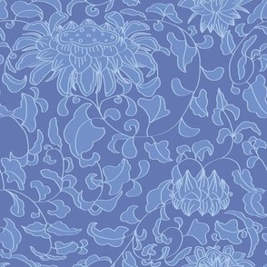 Chinoiserie Vines in Tonal Wedgewood Blue