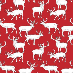 Christmas reindeers, white reindeers on red, xmas home decor, holiday kitchen & dining, farm house, holiday classics fabric