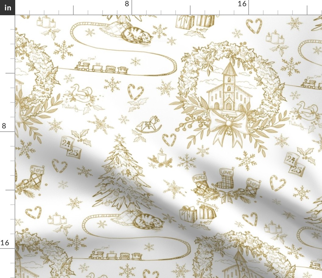 Christmas Day toile - antique gold